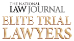 Logo of National Journal Elite Trial Lawyers with black and gold text